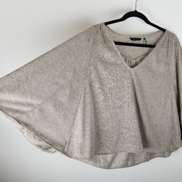 Zoa tan beige cape poncho sweater small v neck - Picture 5 of 8